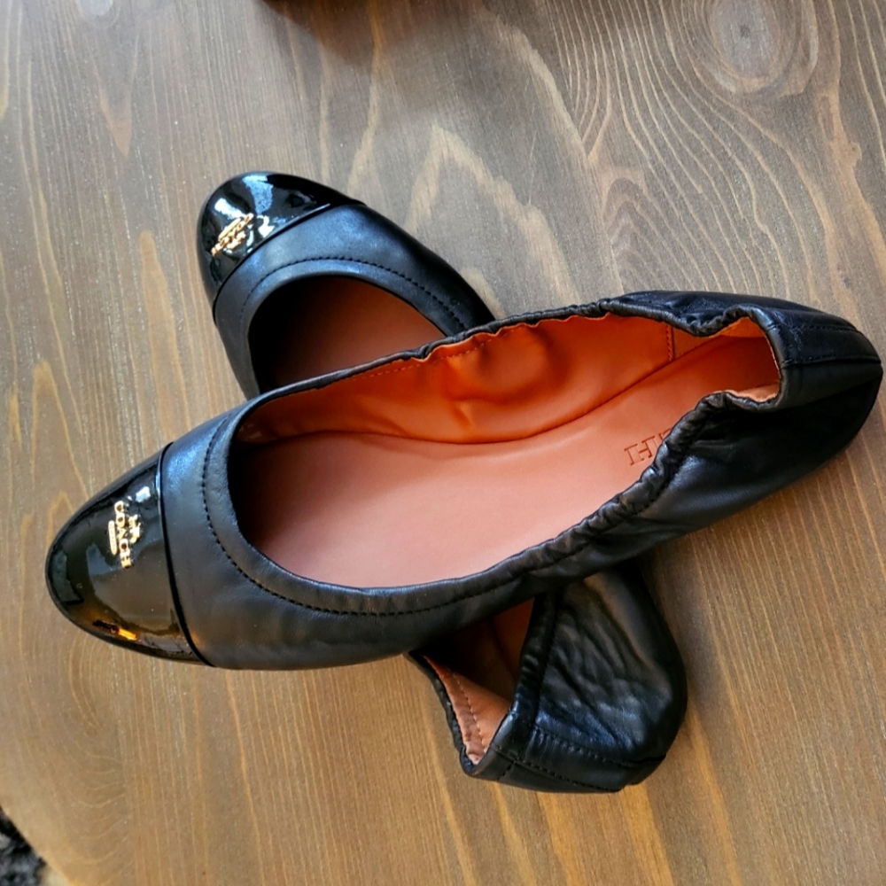 Coach patent letter ballet shoes